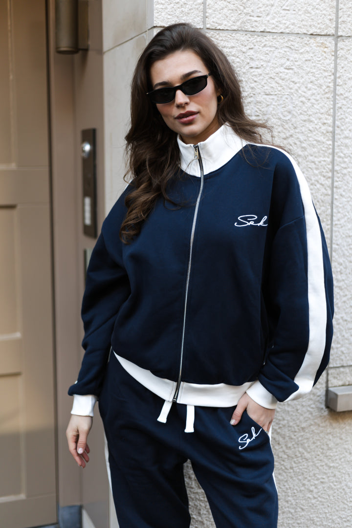 The ‘SRK Society’ High Neck Full Zip 'Navy & White'
