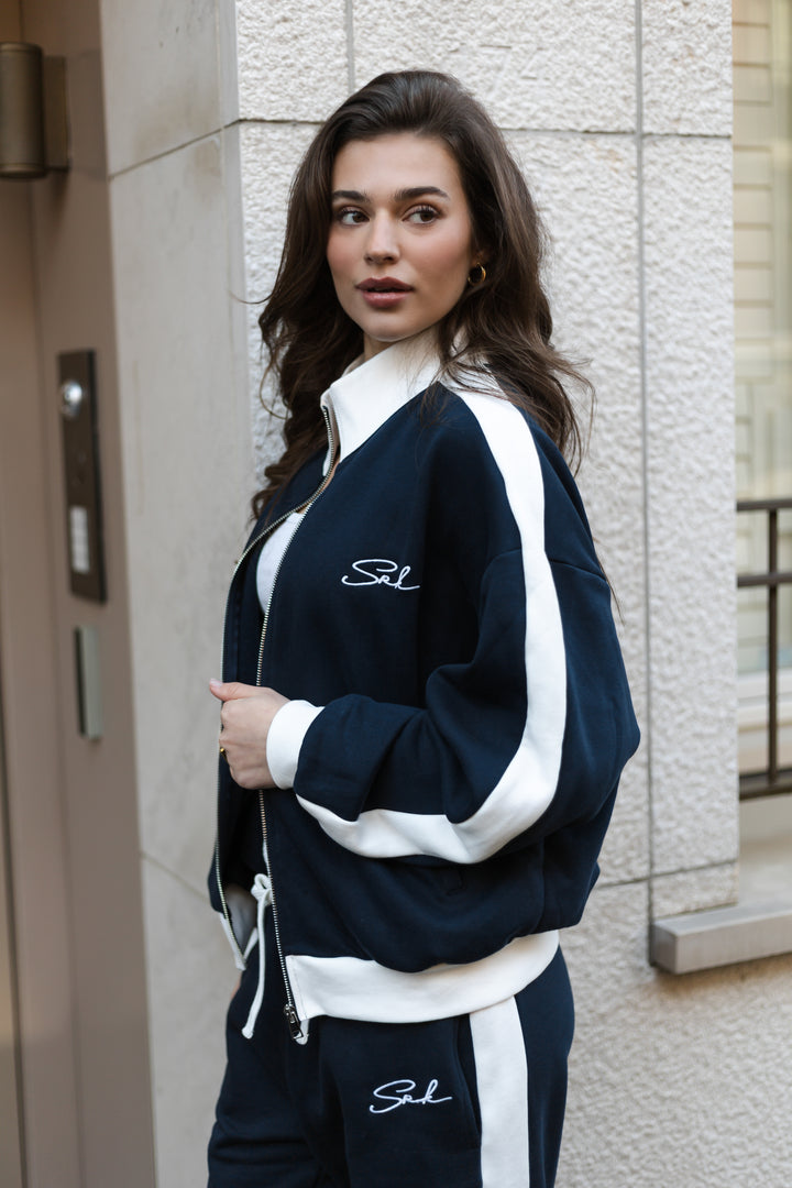 The ‘SRK Society’ High Neck Full Zip 'Navy & White'