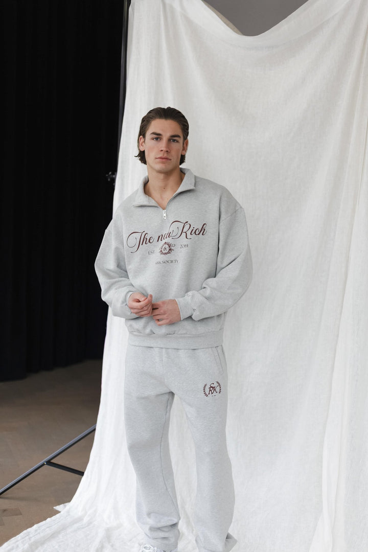 'The New Rich' Grey Melange & Burgundy Tracksuit