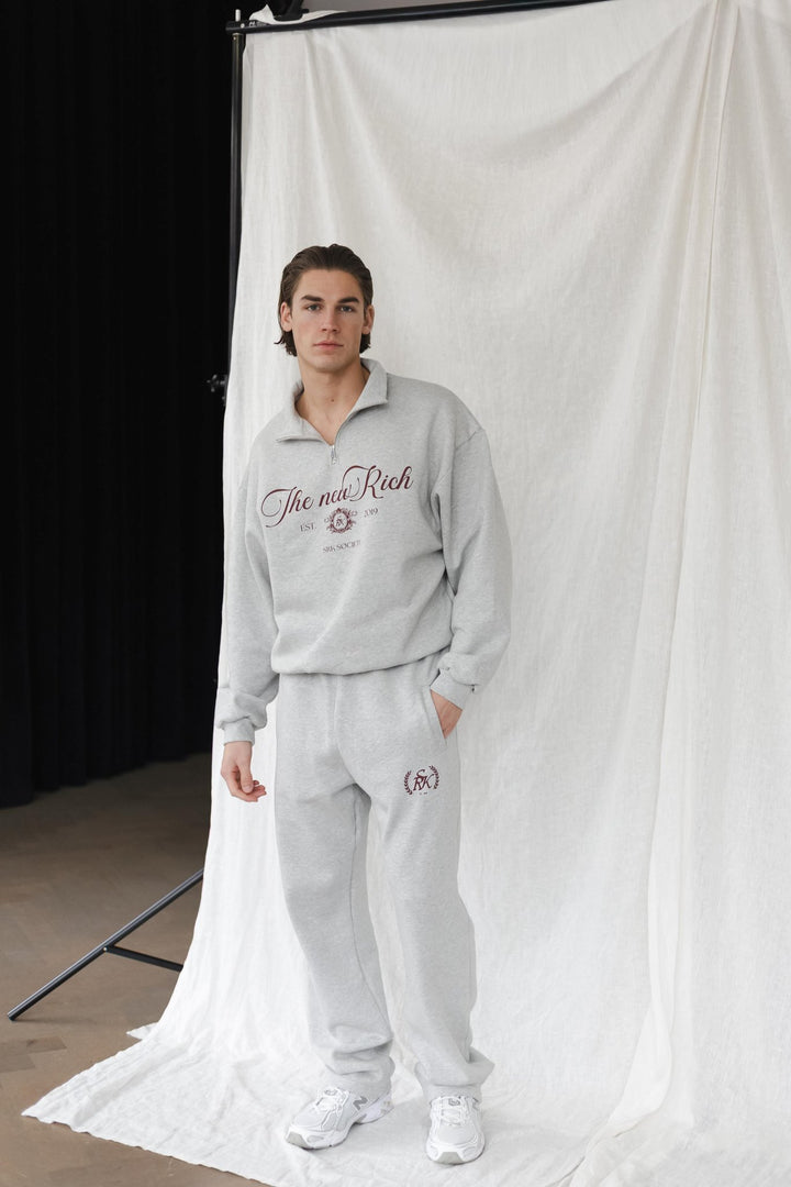 'The New Rich' Grey Melange & Burgundy Tracksuit